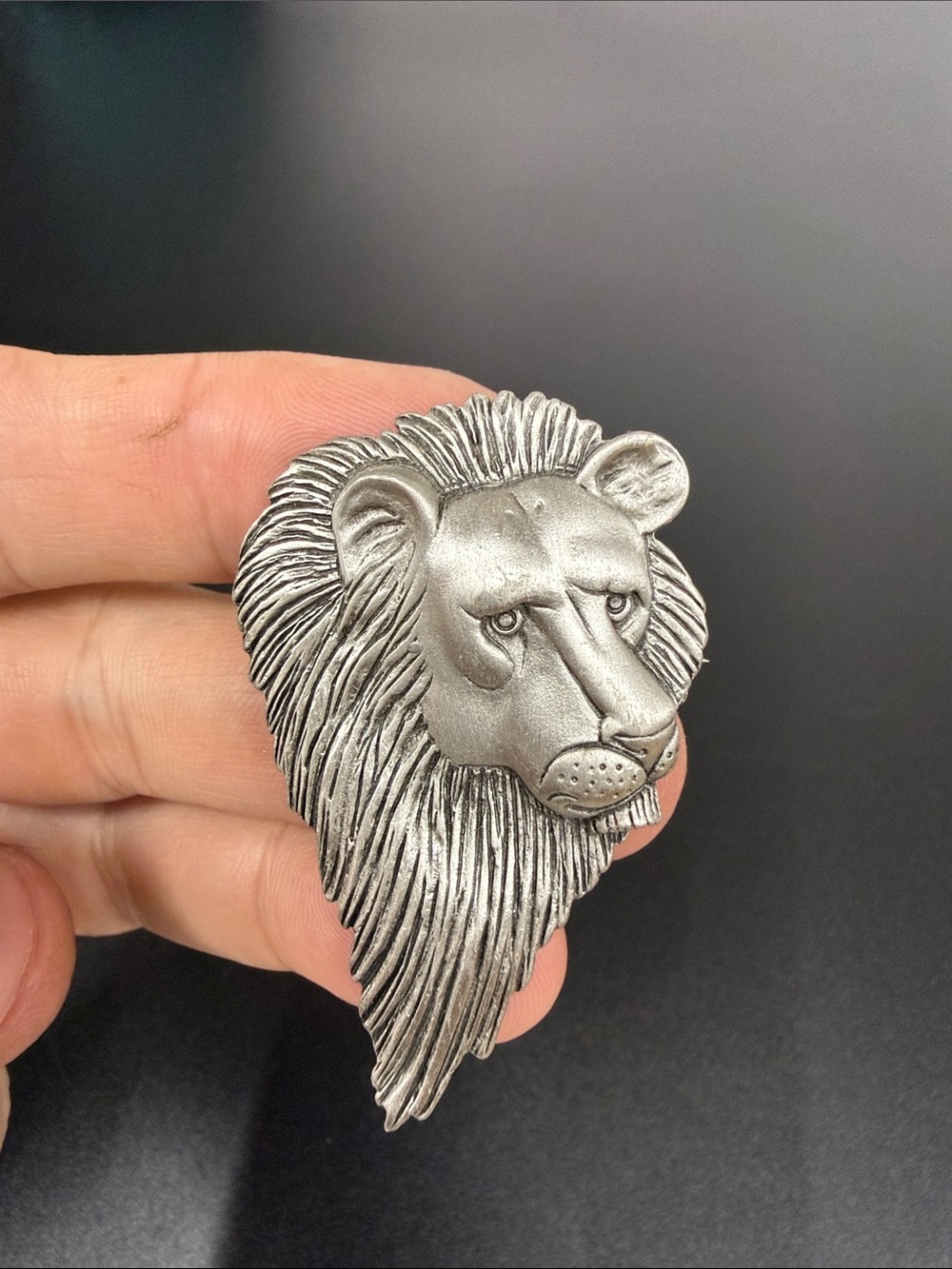 Pewter Lion Head Brooch - Women's Jewelry
